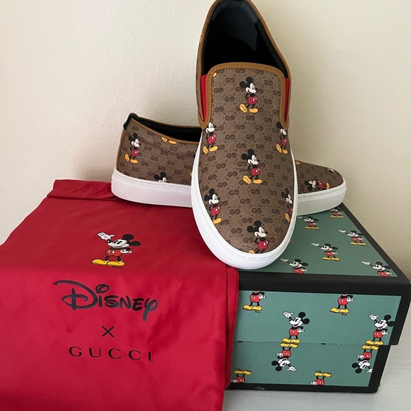 NIB Gucci Men’s Mickey Mouse GG Supreme Slip On Loafer Shoe Size 9G US 9.5. - Picture 2 of 14